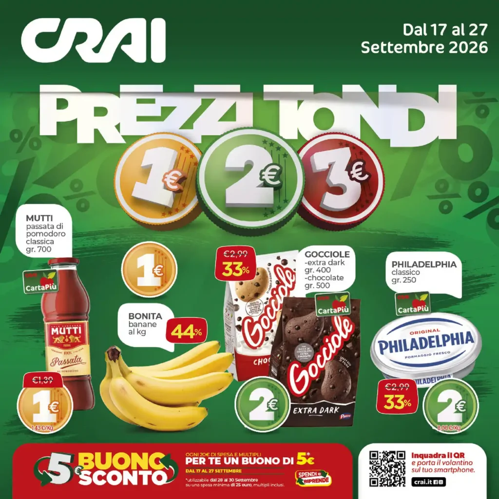 Sfoglia il contenuto: Crai – Supercentro Rete Prezzi Tondi dal 17 settembre