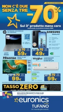 Volantino Euronics – TUFANO Non c’è due senza tre: offerte fino al 70% dal 10 settembre