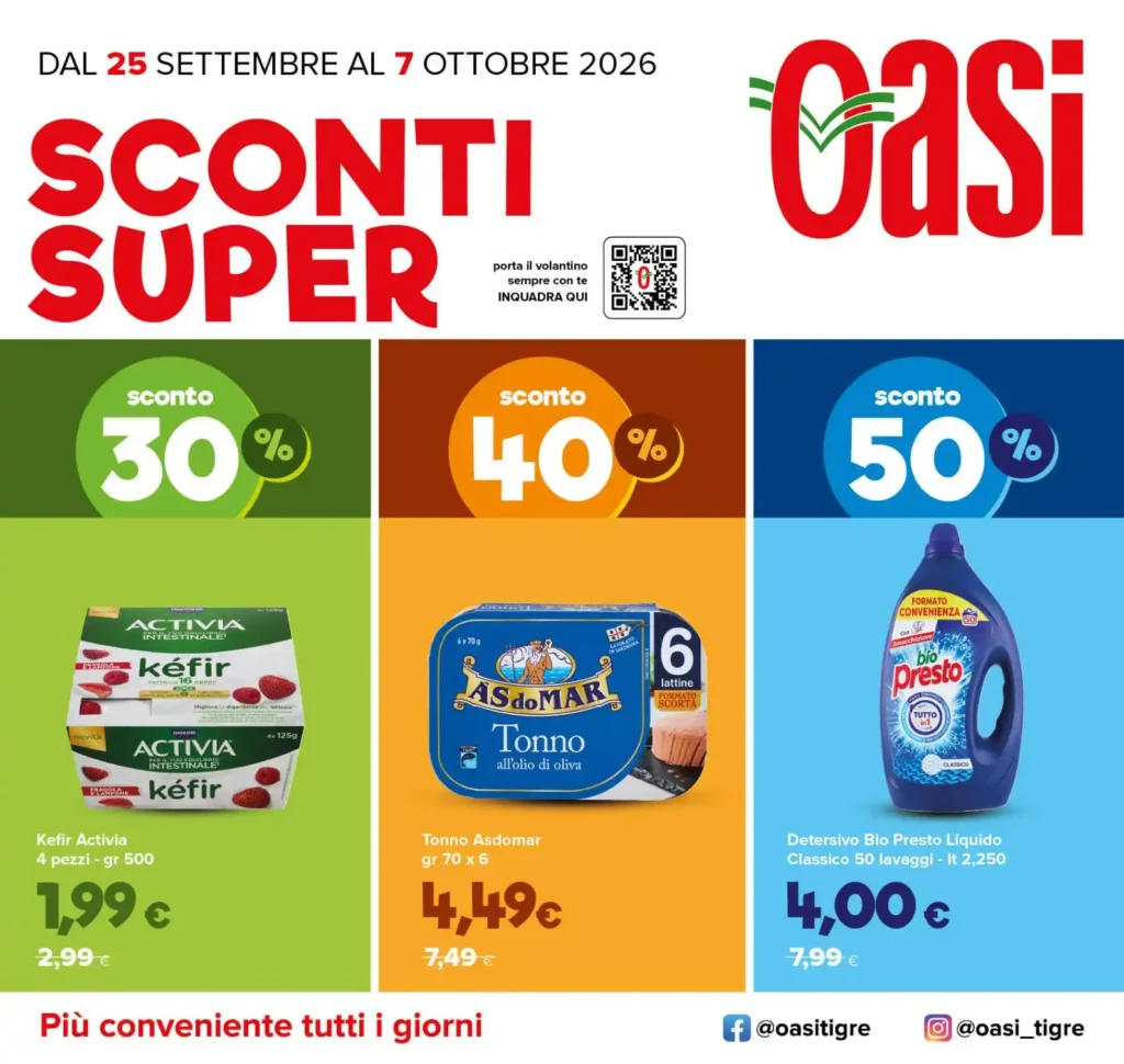 Sfoglia il contenuto: Volantino Oasi – L’Aquila, Teramo, Frosinone e Ancona Sconti Super: offerte dal 25 settembre al 7 ottobre 2026