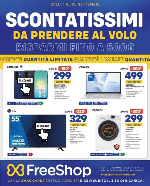 Sfoglia il contenuto: FreeShop – San Marino SCONTATISSIMI DA PRENDERE AL VOLO dal 11 settembre