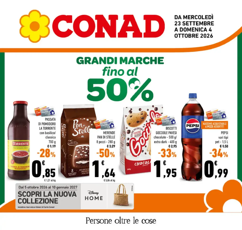 Sfoglia il contenuto: Volantino Conad – Campania PAC Grandi marche fino al 50% dal 23 settembre