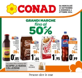 Volantino Conad – Campania PAC Grandi marche fino al 50% dal 23 settembre