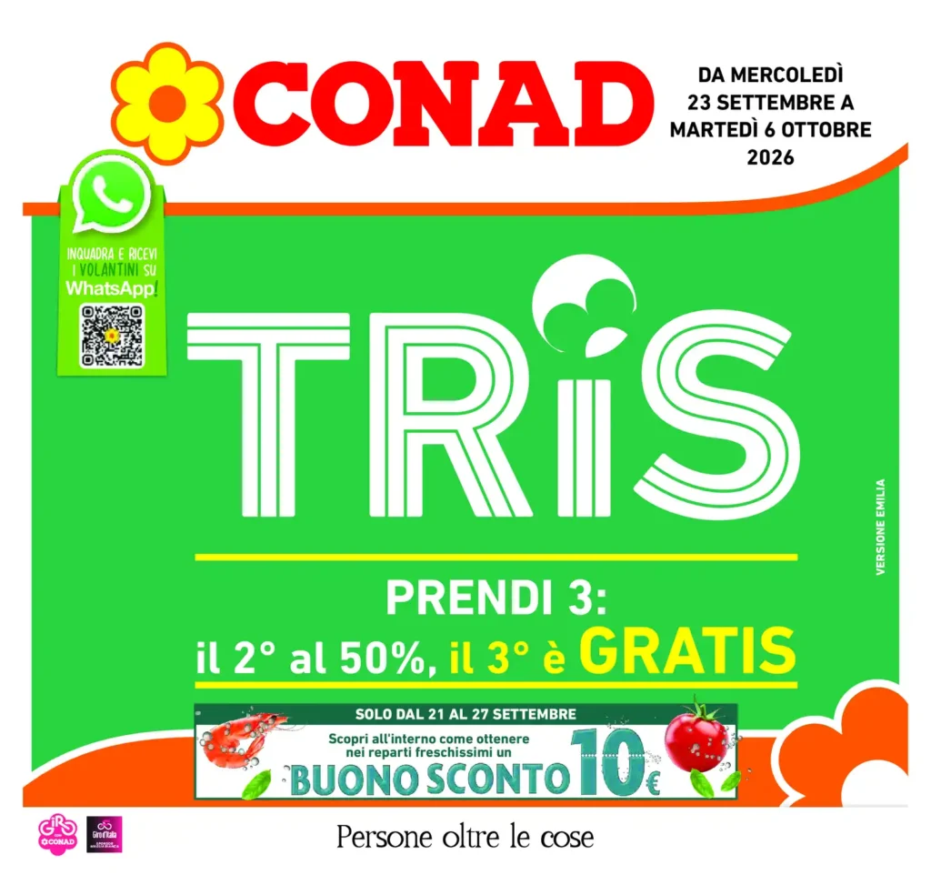 Sfoglia il contenuto: Volantino Conad – Val d’Enza / Reggiano locale TRIS – Prendi 3 Prodotti della stessa linea dal 23 settembre