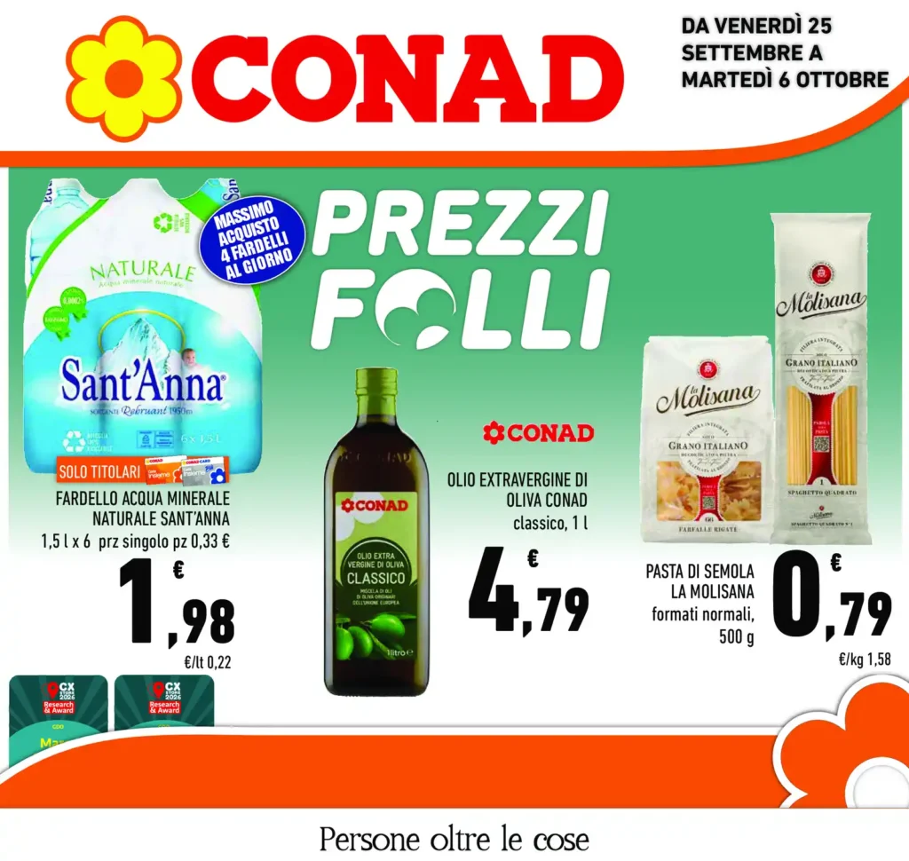 Sfoglia il contenuto: Conad – Abruzzo, Molise e Marche Sud – Conad Adriatico PREZZI FOLLI dal 25 settembre