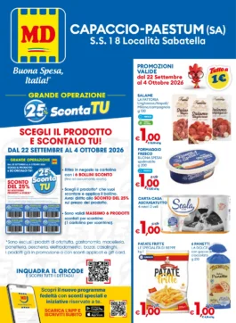 Sfoglia il contenuto: Volantino MD – Capaccio Grande Operazione 25% Sconto TU dal 22 settembre