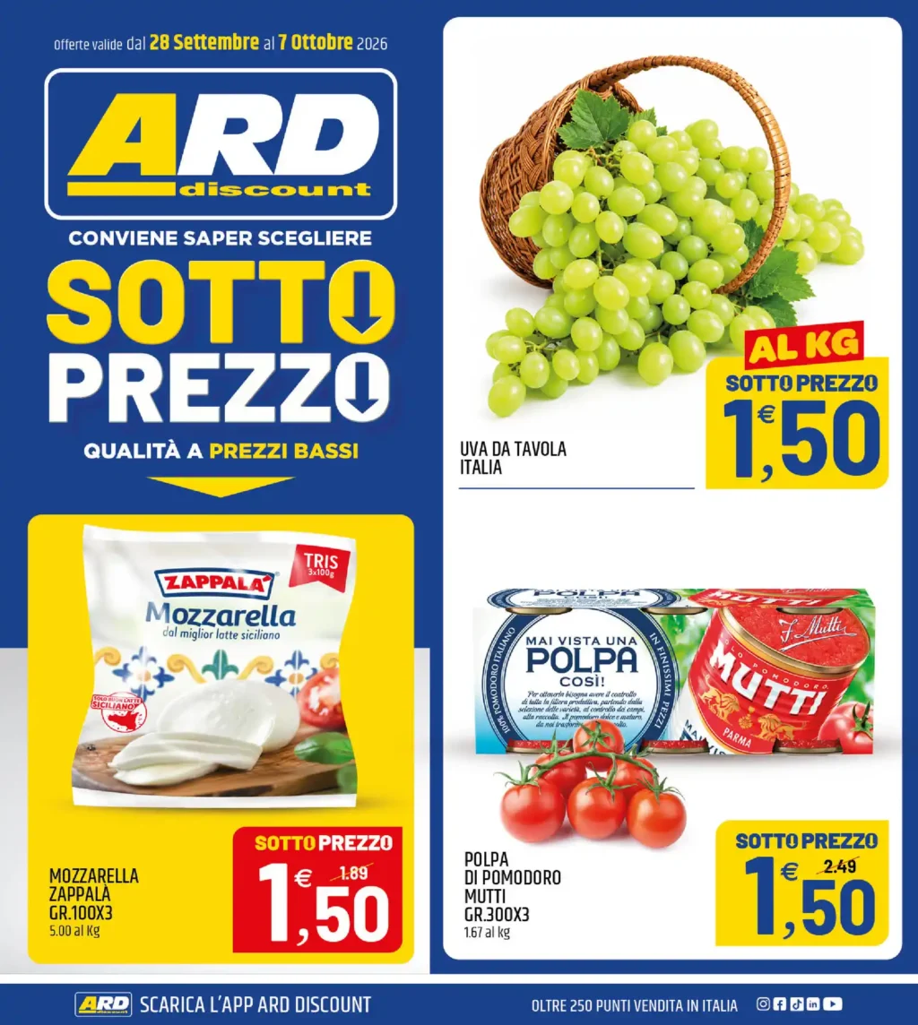 Sfoglia il contenuto: Volantino Ard Discount Sotto Prezzo dal 28 settembre