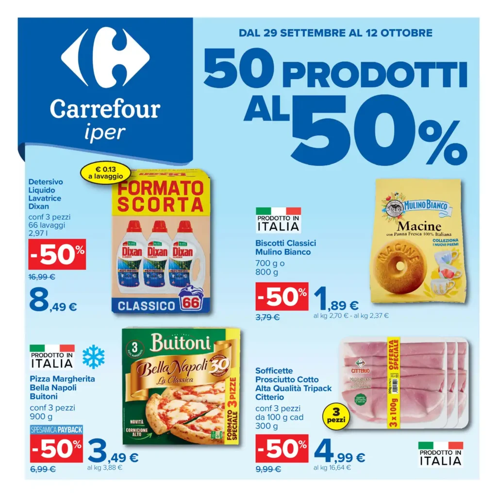Sfoglia il contenuto: Carrefour Iper: 50 prodotti al 50% dal 29 settembre