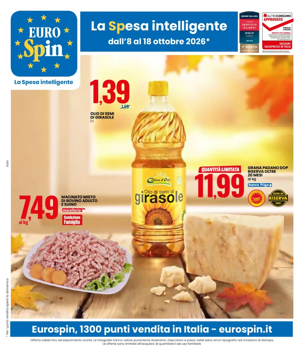 Sfoglia il contenuto: Volantino Eurospin: offerte dall’8 al 18 ottobre 2026 dal 8 ottobre
