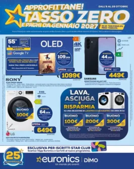Volantino Euronics – DIMO Tasso Zero, paghi da gennaio 2027 dall’8 al 28 ottobre dal 8 ottobre