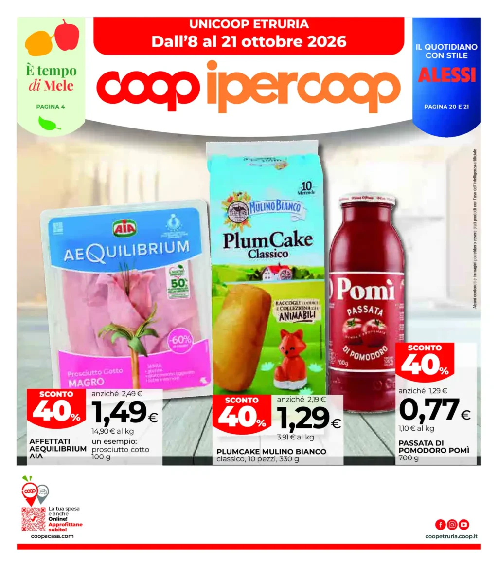 Sfoglia il contenuto: Volantino Ipercoop – Unicoop Etruria Tirreno Unicoop Etruria: offerte dall’8 al 21 ottobre 2026 dal 8 ottobre
