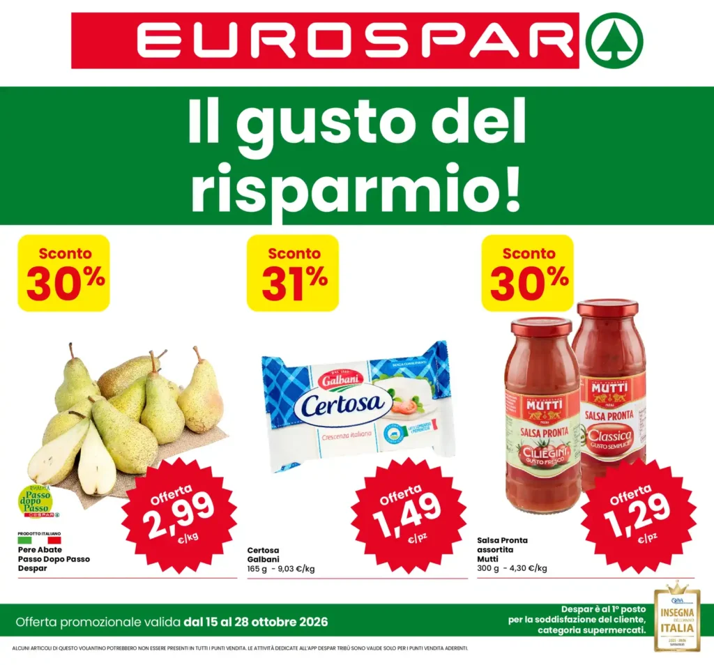 Sfoglia il contenuto: Eurospar – Nord – Trentino Il gusto del risparmio! dal 15 ottobre