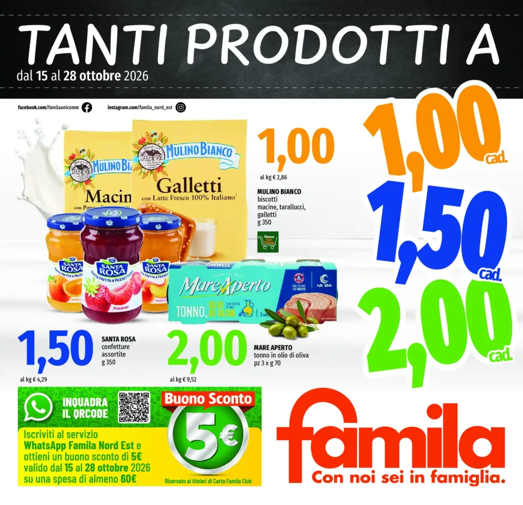Sfoglia il contenuto: Famila – Nord Est tanti prodotti a 1 euro dal 15 al 28 ottobre 2026