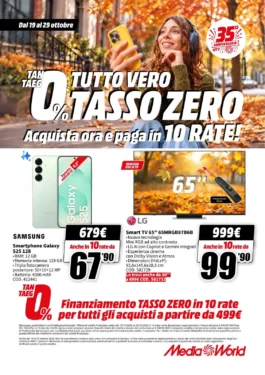 MediaWorld 0% TASSO ZERO dal 19 ottobre