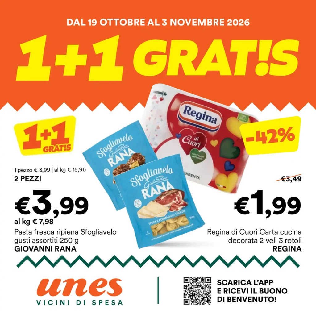 Sfoglia il contenuto: Volantino Unes – P17 Ridotto 1+1 Gratis dal 19 ottobre