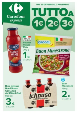 Sfoglia il contenuto: Carrefour Express TUTTO A 1€ 2€ 3€ dal 22 ottobre