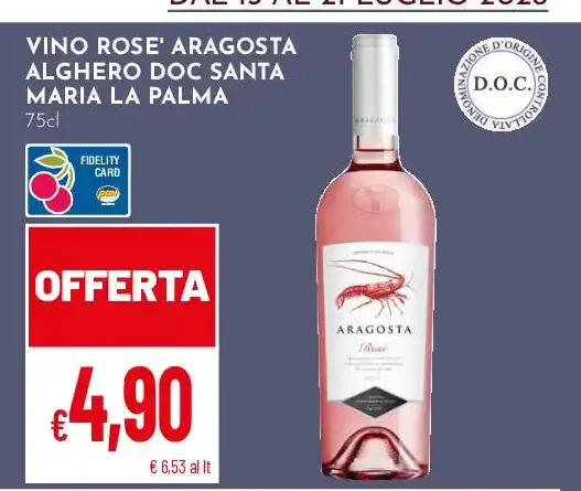 Vino rosé Aragosta Alghero DOC Santa Maria La Palma