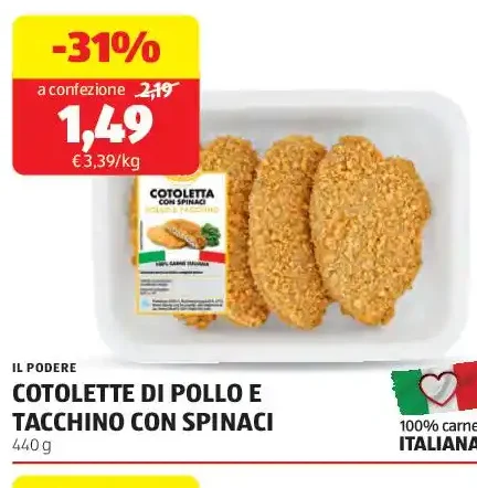 Cotolette di pollo e tacchino con spinaci
