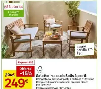 Salotto in acacia Solis 4 posti