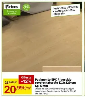 Pavimento SPC Riverside rovere naturale 17,3x129 cm Sp. 5 mm