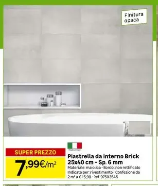 Piastrella da interno Brick 25x40 cm - Sp. 6 mm