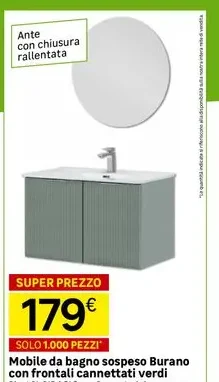 Mobile da bagno sospeso Burano con frontali cannettati verdi