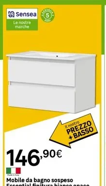 Mobile da bagno sospeso Essential finitura bianco opaco