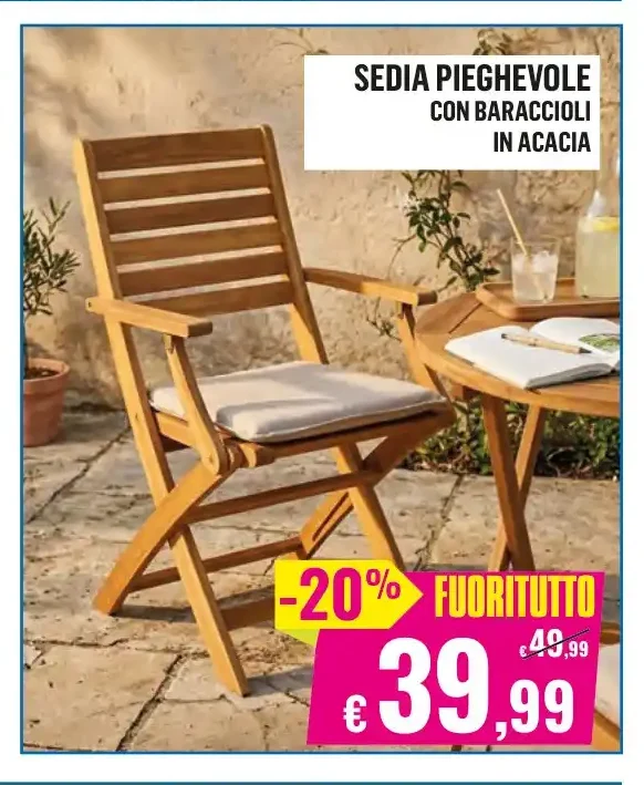 Sedia pieghevole con braccioli