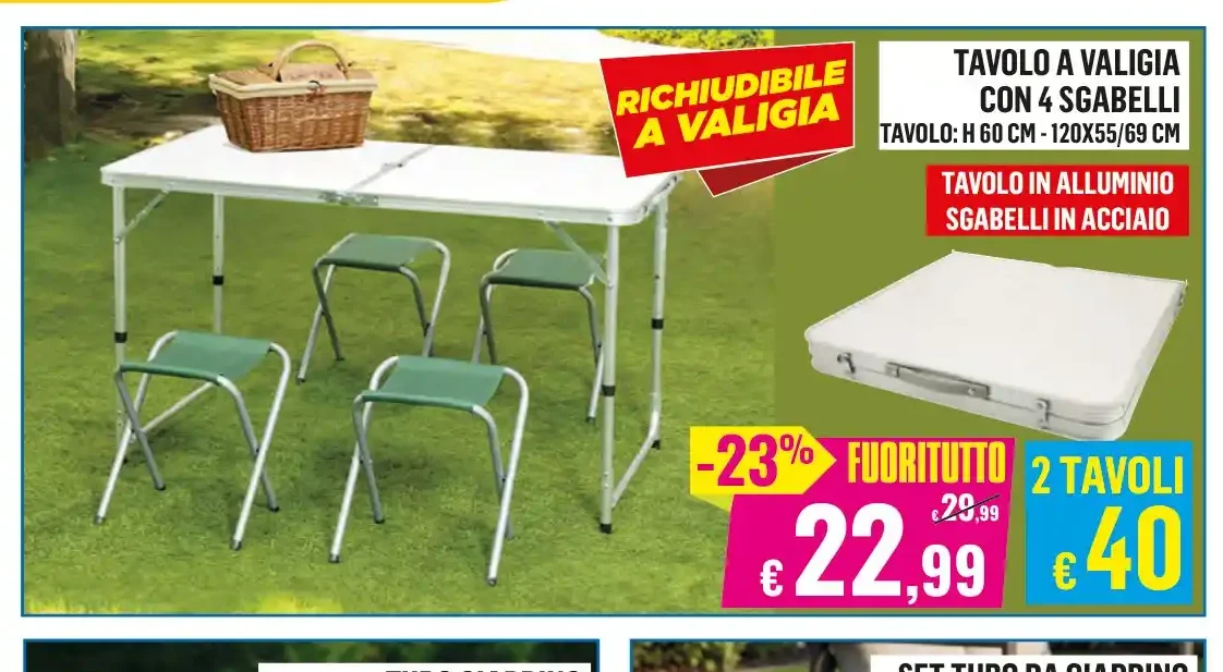 Tavolo a valigia con 4 sgabelli