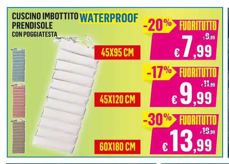 Cuscino imbottito waterproof 45x95 cm