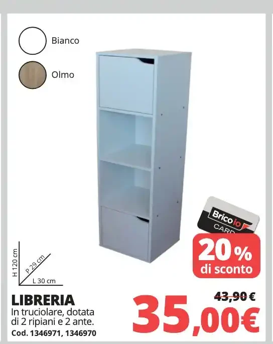Libreria in truciolare, dotata di 2 ripiani e 2 ante