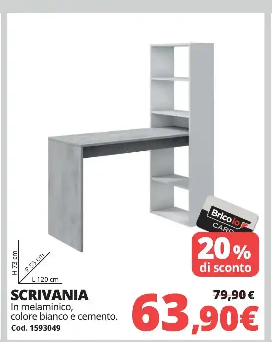 Scrivania in melaminico, colore bianco e cemento