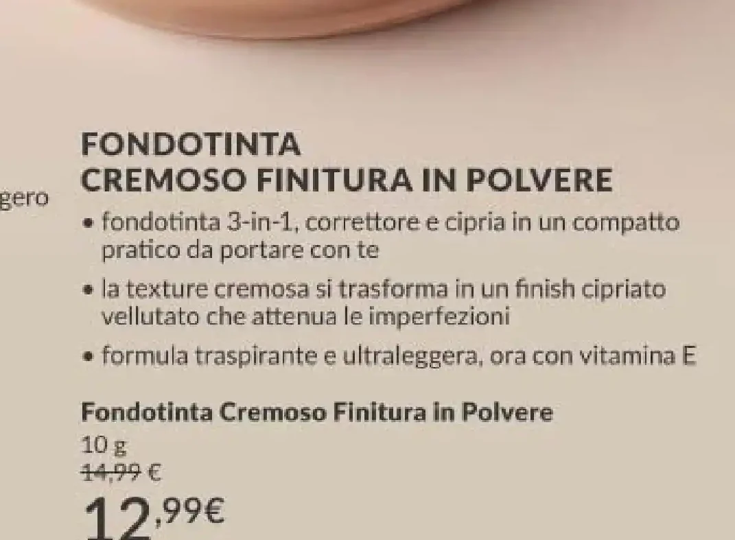 Fondotinta Cremoso Finitura in Polvere