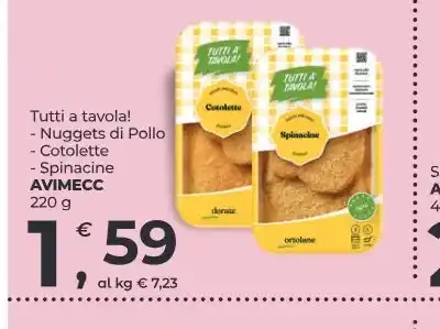 Nuggets di pollo, cotolette e spinaci