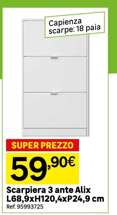 Scarpiera 3 ante Alix L68,9xH120,4xP24,9 cm