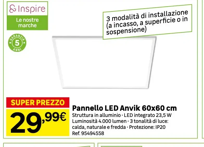 Pannello LED Anvik 60x60 cm