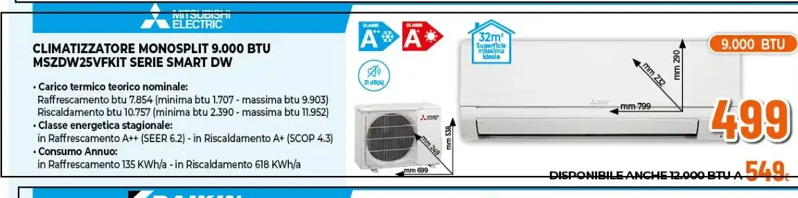 Climatizzatore monosplit Mitsubishi Electric 9.000 BTU MSZDW25VFKIT serie Smart DW