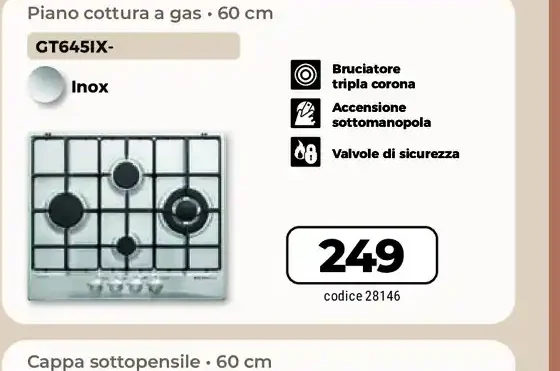 Piano cottura a gas GT645IX-