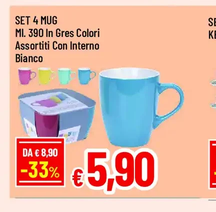 Set 4 mug in gres colorati