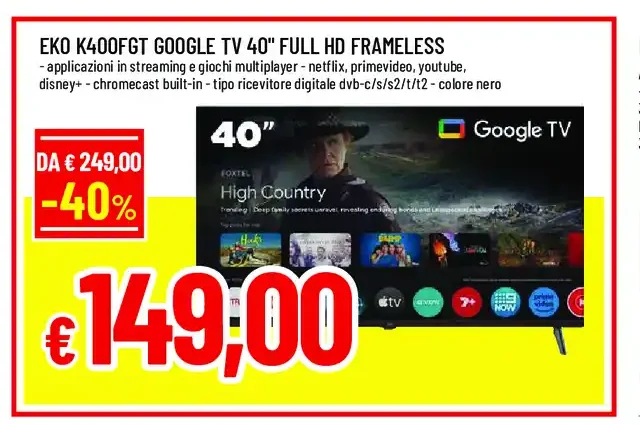 Smart TV Eko K400FGT Google TV Full HD Frameless