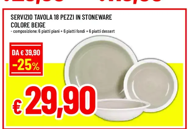 Servizio tavola 18 pezzi in stoneware