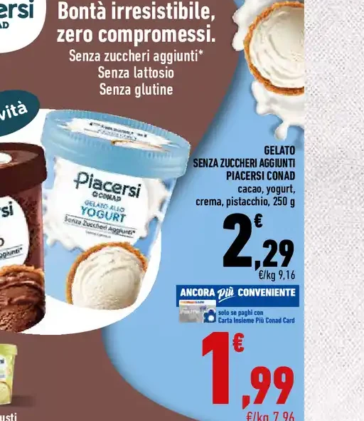 Gelato senza zuccheri aggiunti Piacersi Conad