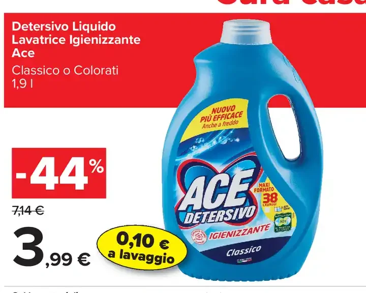 Detersivo Liquido Lavatrice Igienizzante Ace