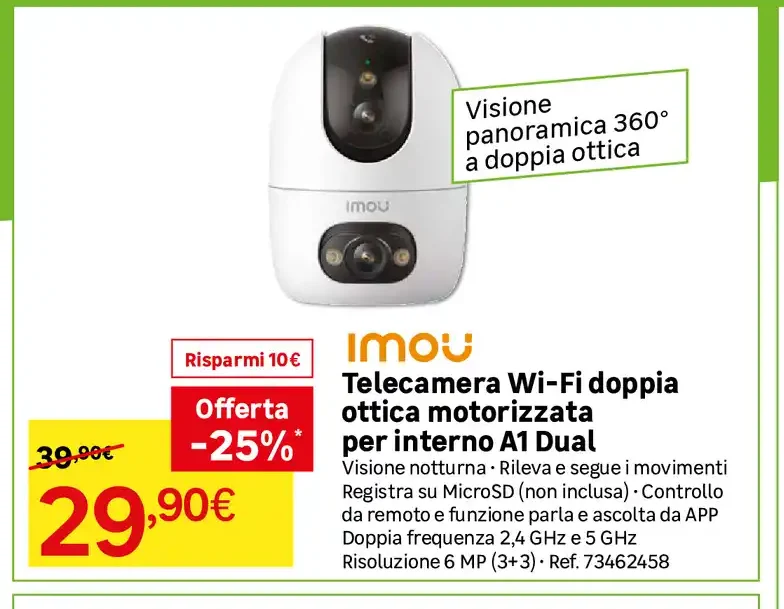 Telecamera Wi-Fi doppia ottica motorizzata per interno A1 Dual