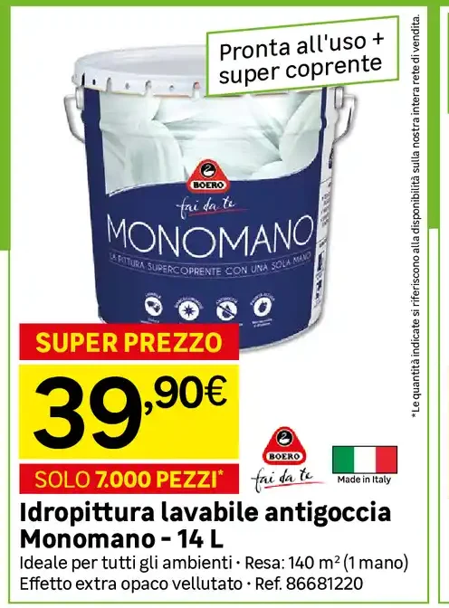 Idropittura lavabile antigoccia Monomano