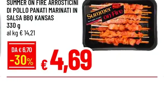 Martini Summer on fire arrosticini di pollo panati marinati in salsa BBQ Kansas