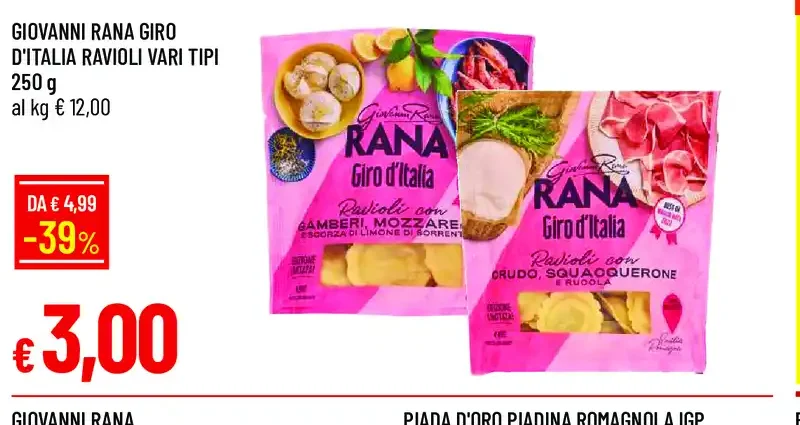 Giovanni Rana Giro d'Italia ravioli vari tipi