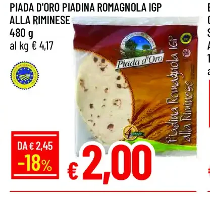 Piada d'Oro piadina romagnola IGP alla riminese