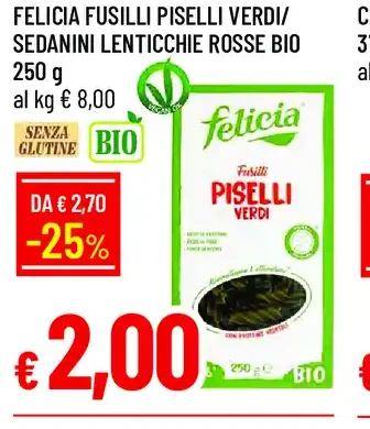 Fusilli piselli verdi/sedanini lenticchie rosse bio