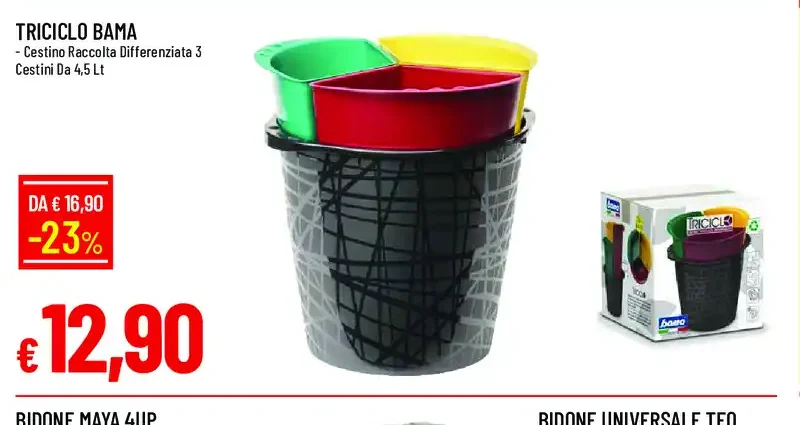 Triciclo Bama cestino raccolta differenziata