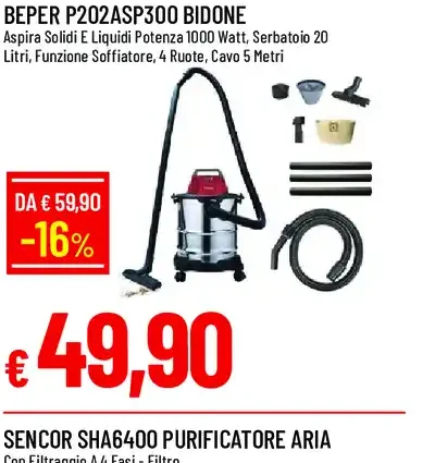Beper P202ASP300 bidone aspiratutto